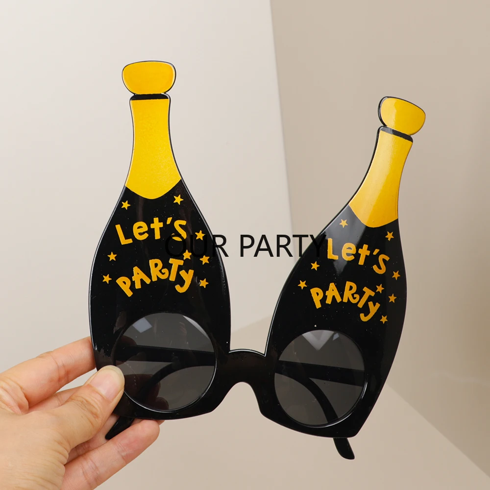 1 Stücke Schwarz Let's Party Thema Gläser Champagner Sonnenbrille Foto Requisiten für Junge Mädchen Geburtstag Hochzeit Neujahr Party Dekoration – Detail 2