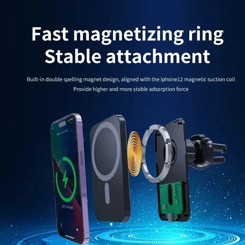 Magnetic Wireless Chargers Car Air Vent Stand Phone Holder For iPhone 12 13 14 15 Pro Max X Samsung  Mini  Fast Charging Station