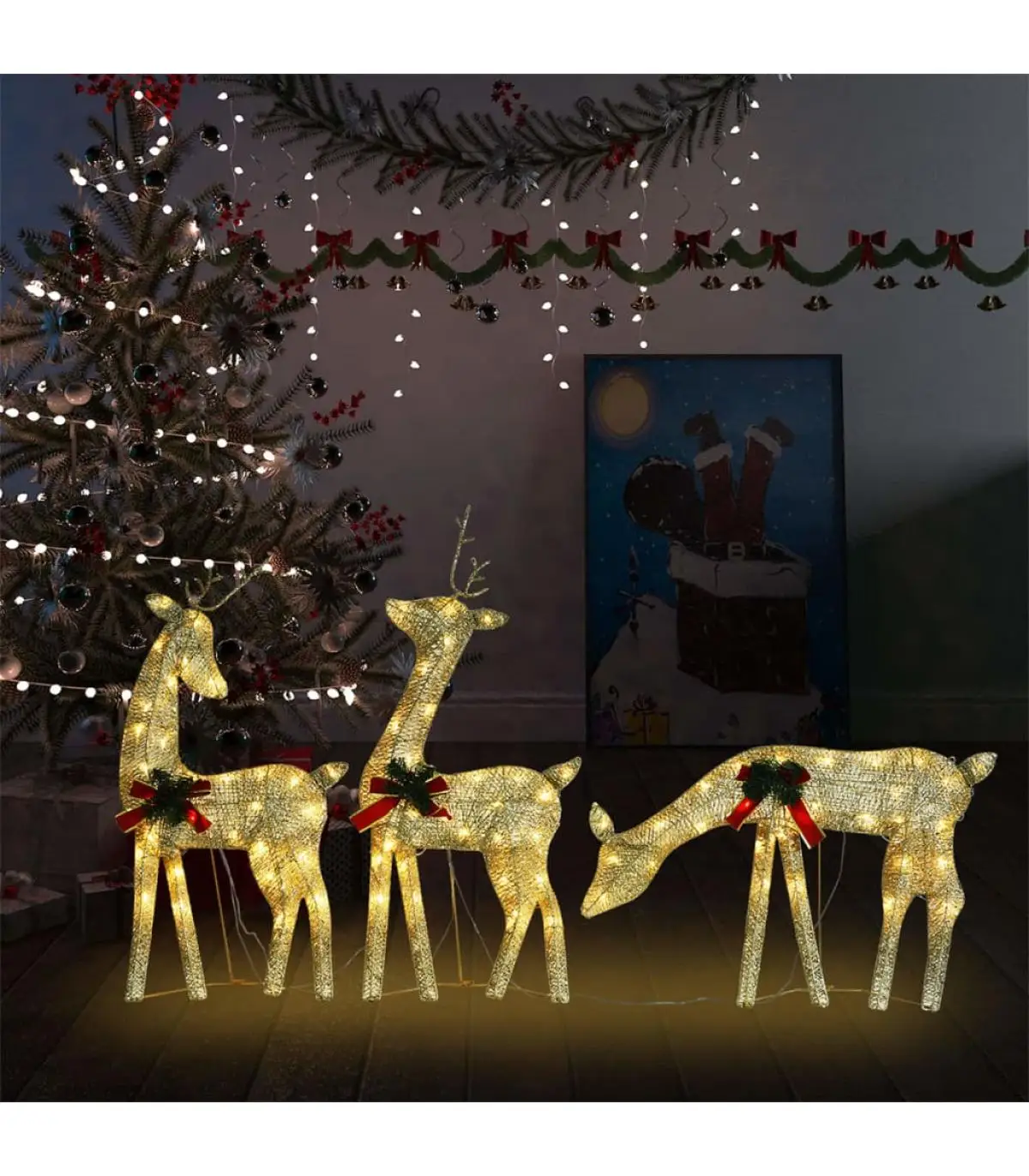 Christmas Lights Christmas reindeer Family mesh warm white gold 270x7x90 cm