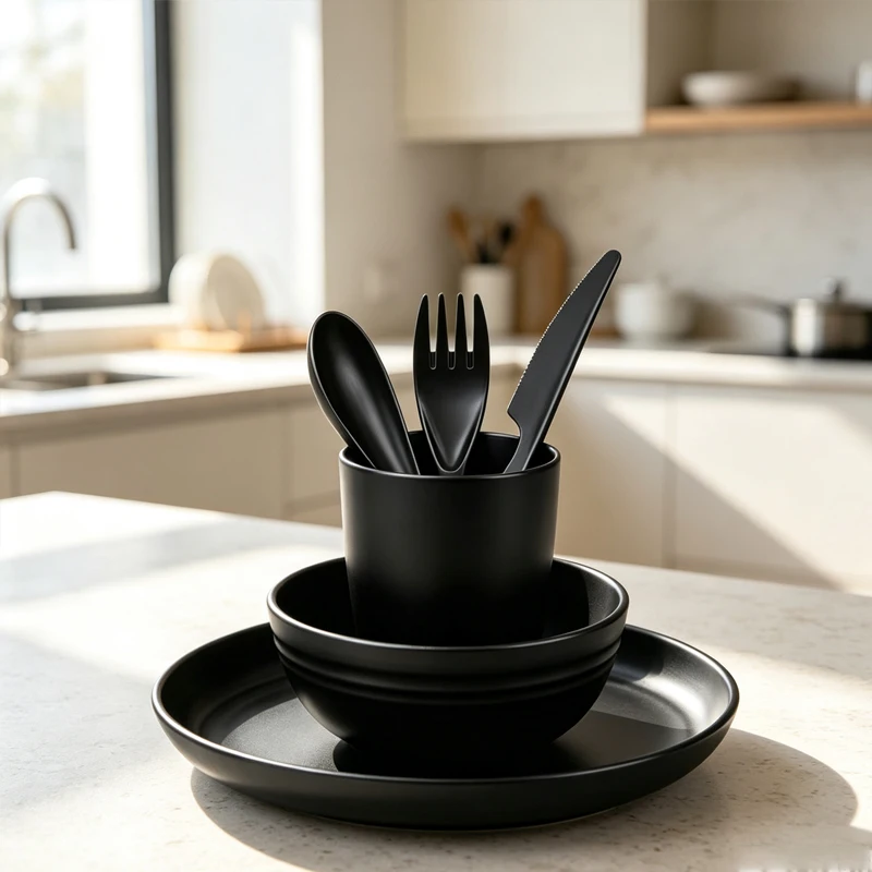 6Pcs environmental protection wheat straw tableware set, which can be reused for non-fragile camping picnic tableware.