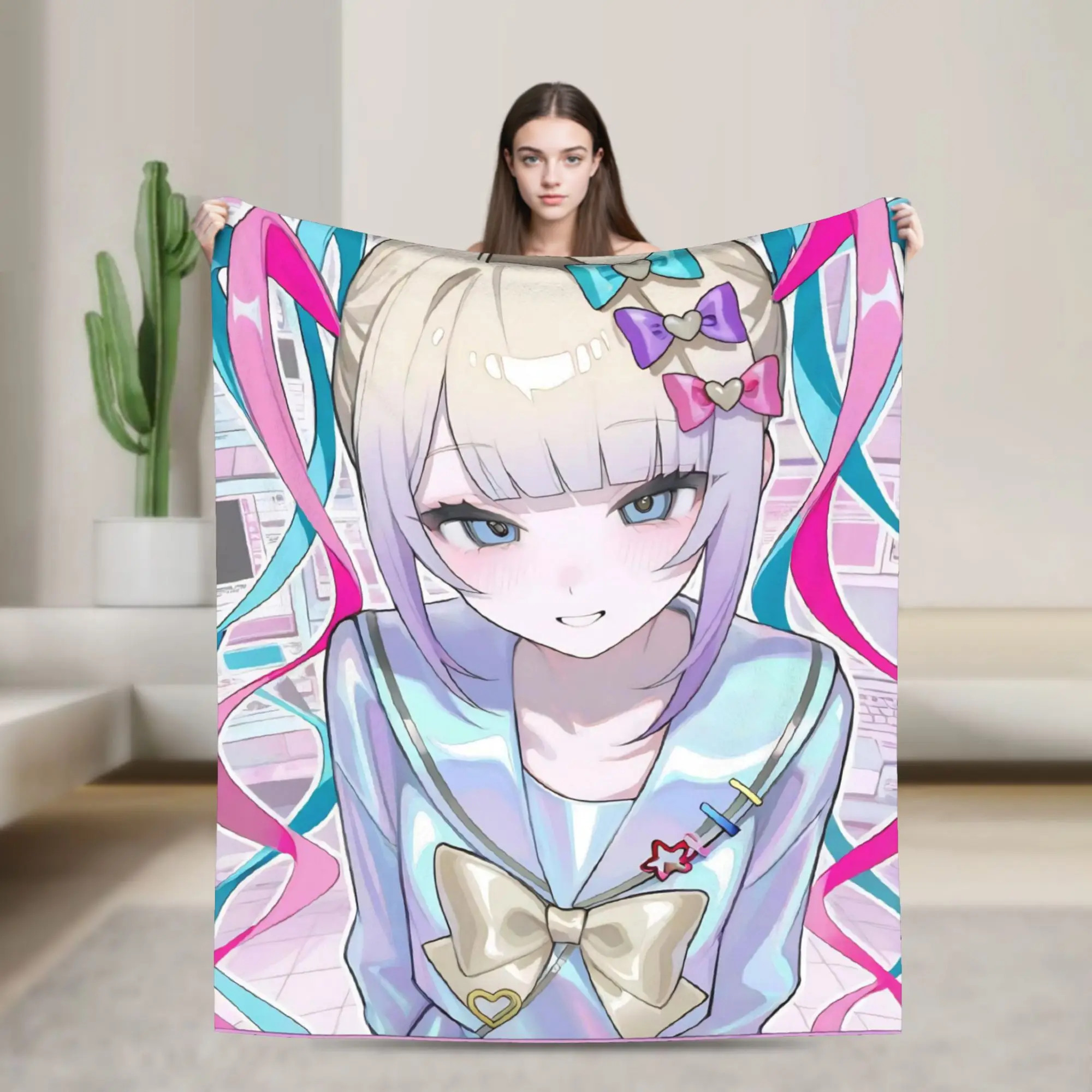 OMG kawaii Angel Blankets Flannel Textile Decor Needy Girl Overdose Multi-function Soft Throw Blankets for Home Couch Rug Piece