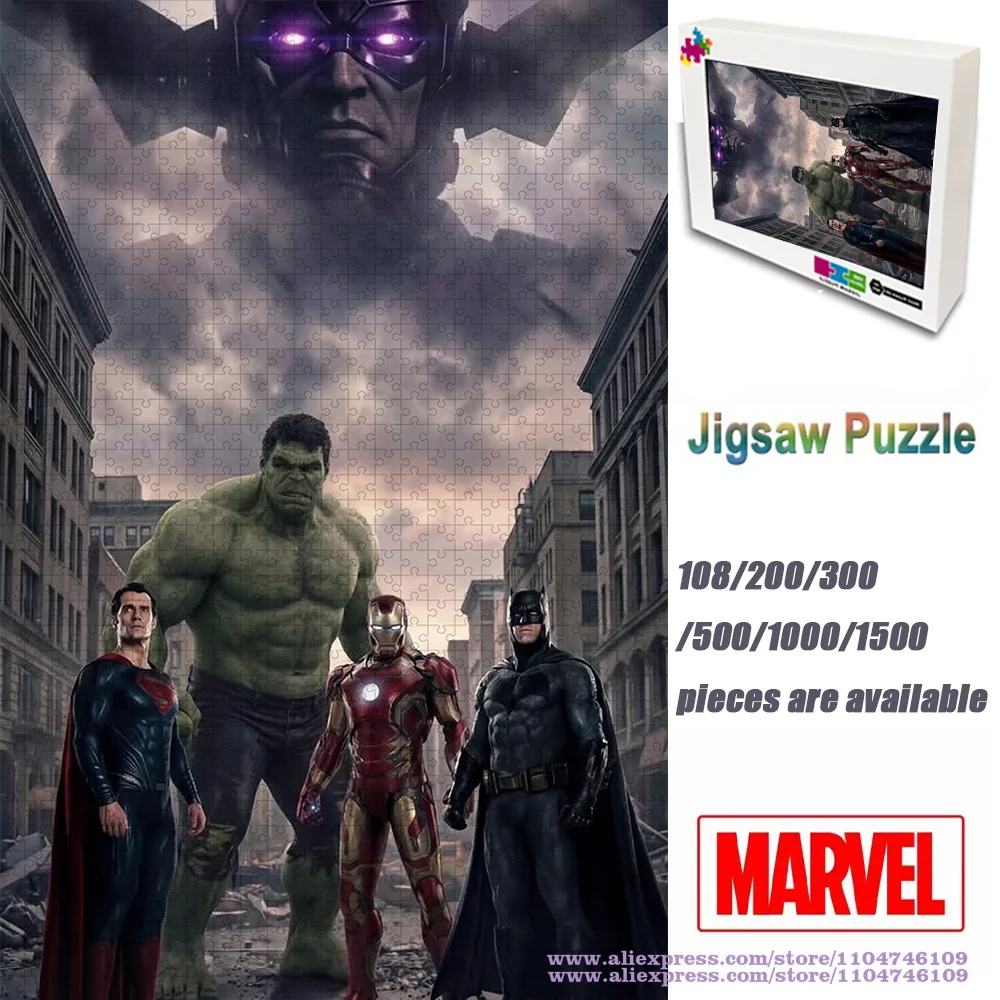 Marvel Heroes Quebra-cabeça 108/200/300/500/1000/1500 peças quebra-cabeças de inteligência para crianças e adultos presente com caixa decoração de casa