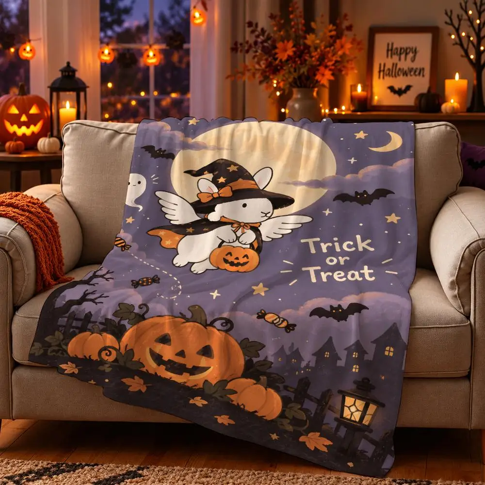 Halloween Angel Bunny Throw pet throw blanket Ultra-Comfortable Flannel  blanket—Suitable for Bed Bedroom Living Room