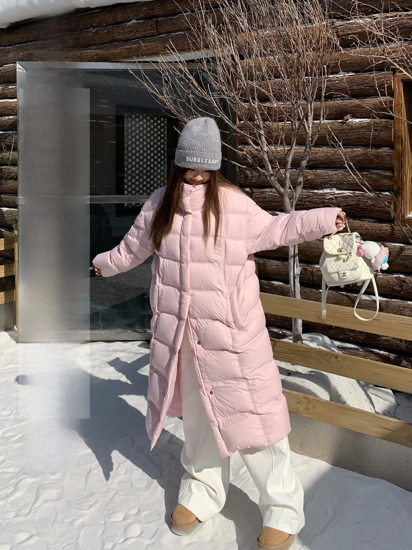 

Warm Long Over-Knee Bread Style Duck down Jacket Women's Casual Fashion Nylon Coat Zippers Fastening Mid-Length Loose Fit