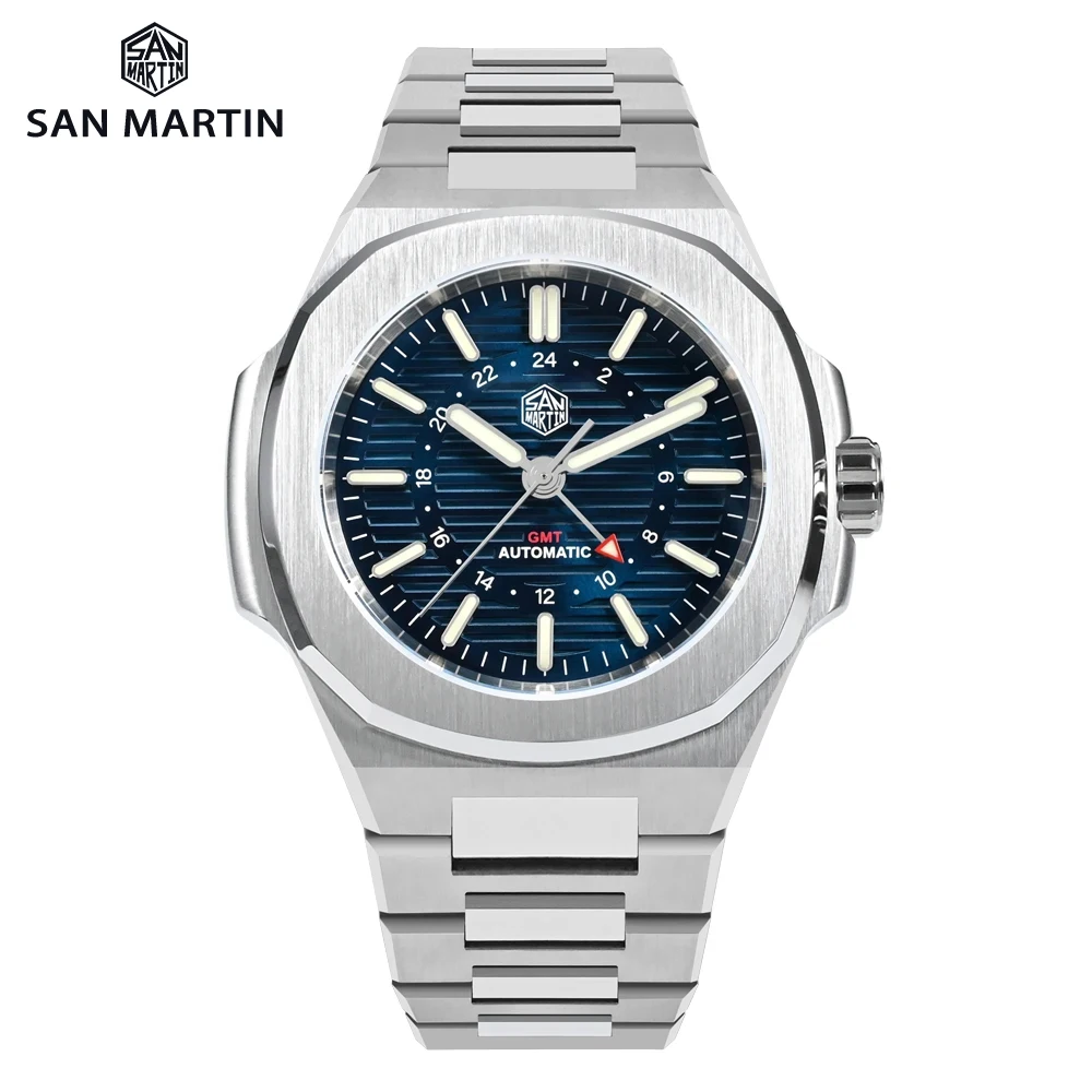 San Martin GMT Business Mens Watch 43mm Classic Luxury Automatic Mechanical Watches for Men Sapphire 10Bar BGW-9 Luminous