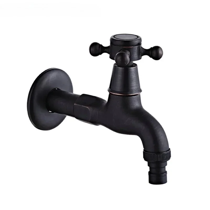 

Wall Washing Machine Single Tap Cold Water Faucet Garden Black Tap Bathroom Black Single Cold Tap