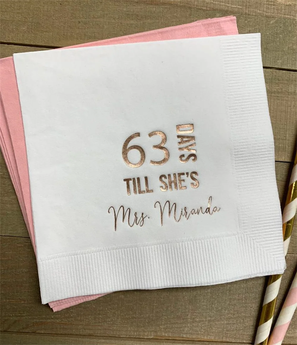 50PCS Personalized Napkins Bridal Shower From MISS to MRS Custom Printed Monogram Napkins The Future Mrs Countdown Wedding Days