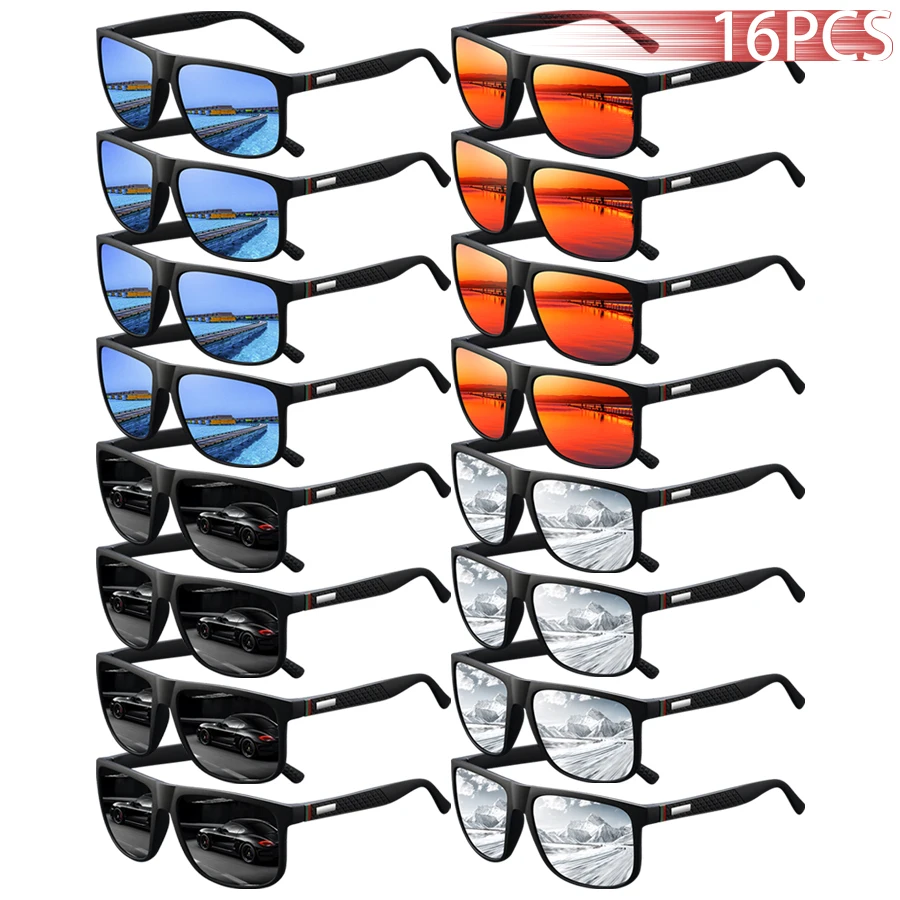 

16 PCS Fashion Vintage Check Pattern Square Sunglasses Men Women Fishing Driving Luxury Brand Designer Sun Glasses UV400 Eyewear
