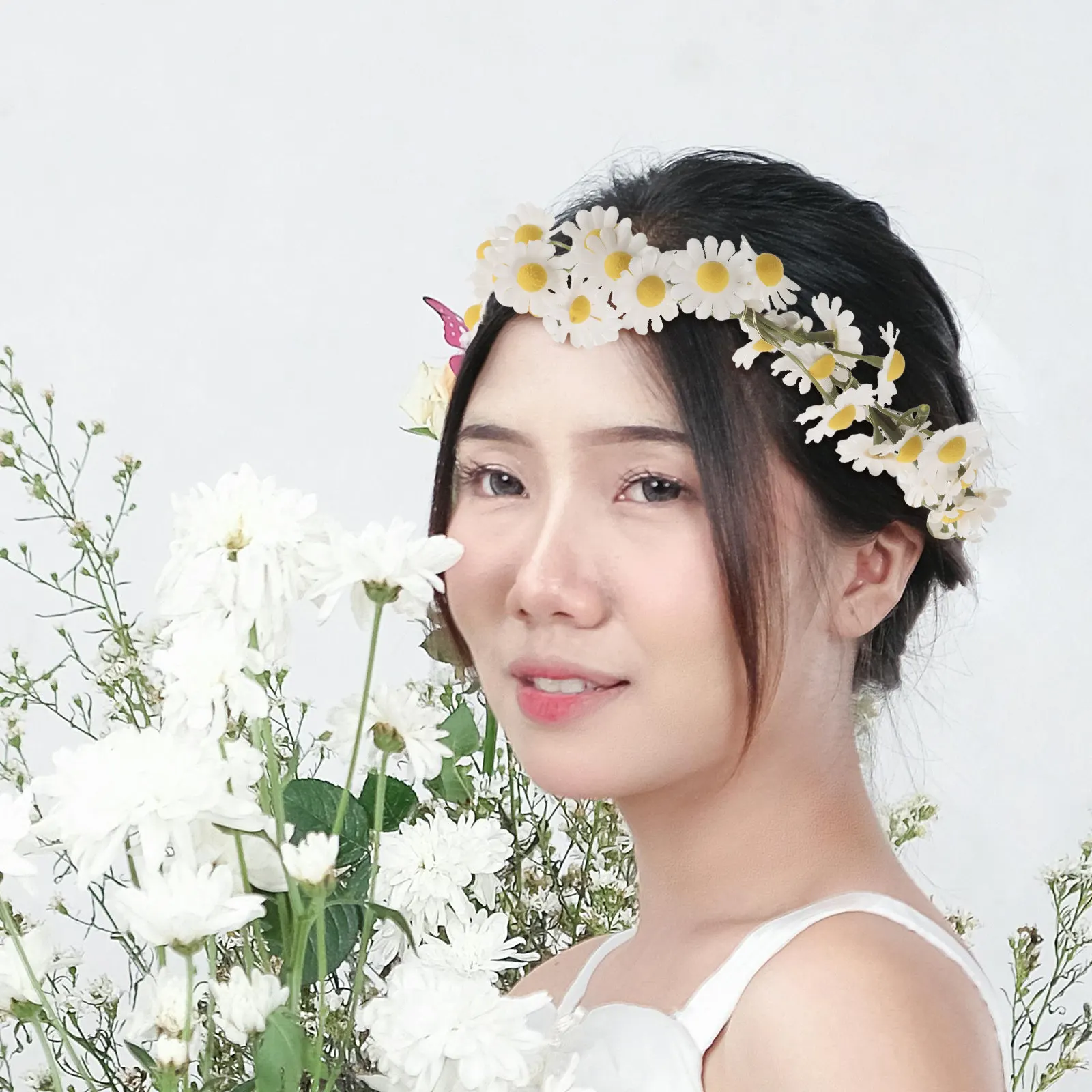 

Набор: регулируемая корона из ромашек и браслет, искусственный цветочный головной убор для свадьбы, невесты, вечеринки, фестиваля, фотосессии