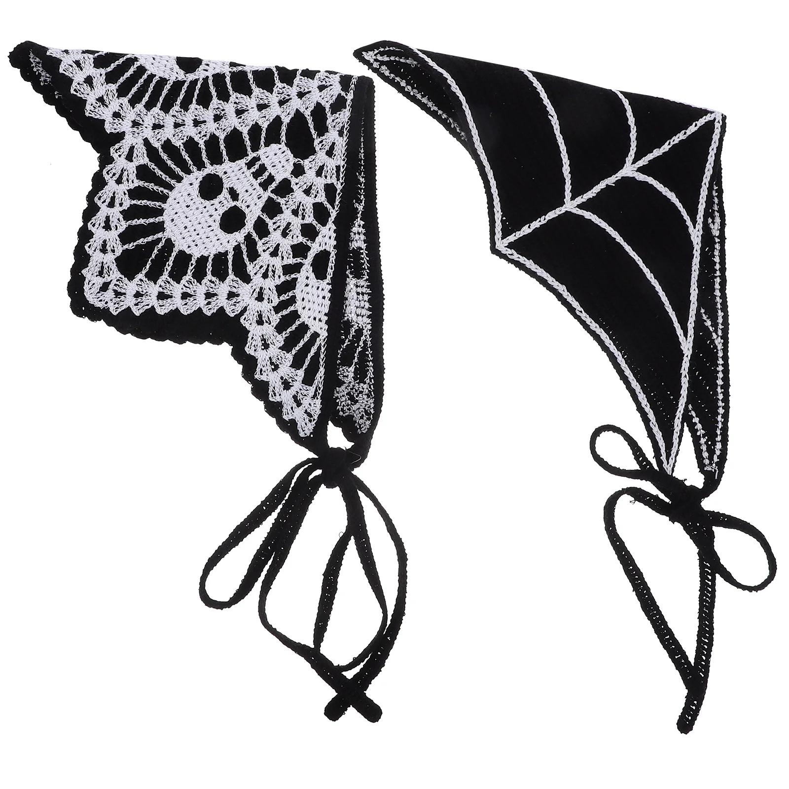 

2Pcs Headbands Crochet Gothic Bandanas Halloween Hair Accessories Women Spider Web Design Black Bandana Headband