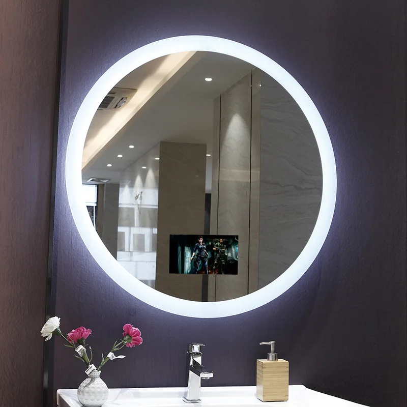 

Luxury Smart Round Mirror with Android, IP44 Rated, Modern Lightweight Design, Wall-Mounted for Hotel Bathroom