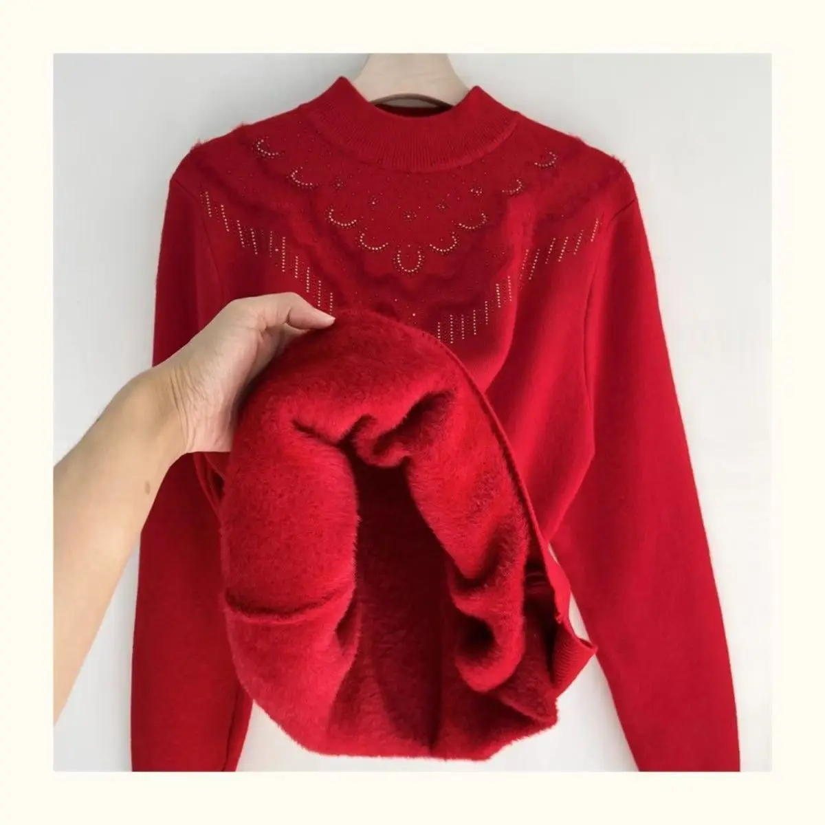 Damski sweter polarowy zimowy, gruby, zintegrowany polar, luźny sweter dla mamy, półgolf, dzianinowy, ciepły, do noszenia na dole, bluzka dla seniorów.