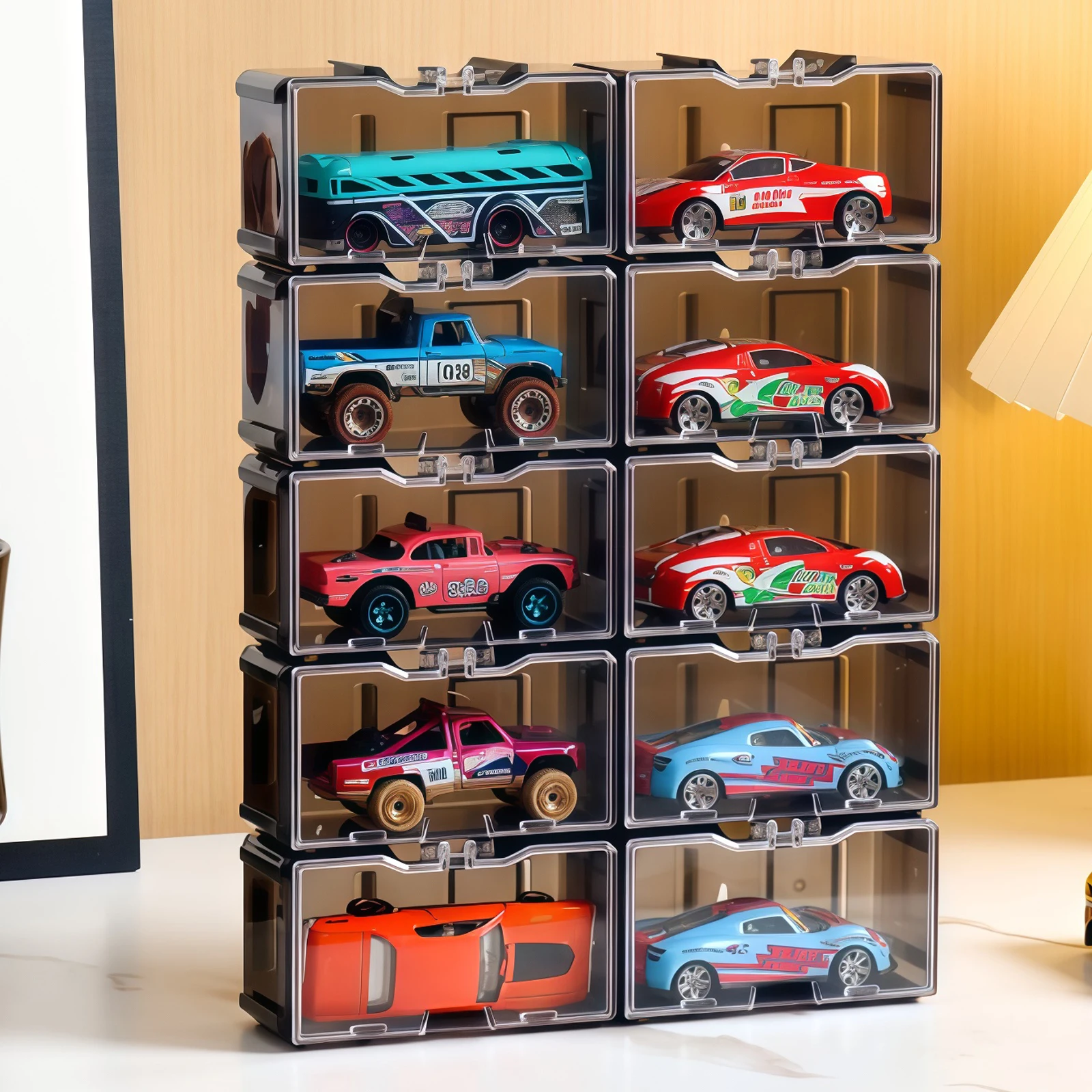 Transparent Acrylic Storage Box for 1:64 Toy Car Model Hotwheels Car, Stackable Dustproof Display Organizer Case
