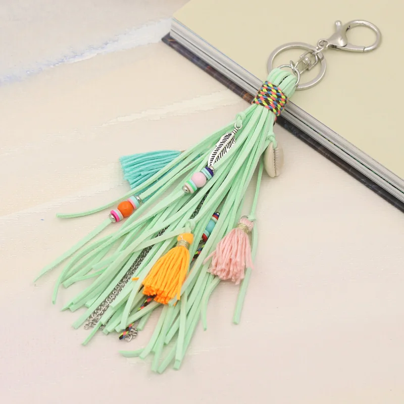 Boho Handgefertigter Schlüsselanhänger Taschenanhänger Damenschmuck Mehrschichtiger Samtband-Quasten-Muschel-Schlüsselanhänger Auto-Hängezubehör – Detail 4