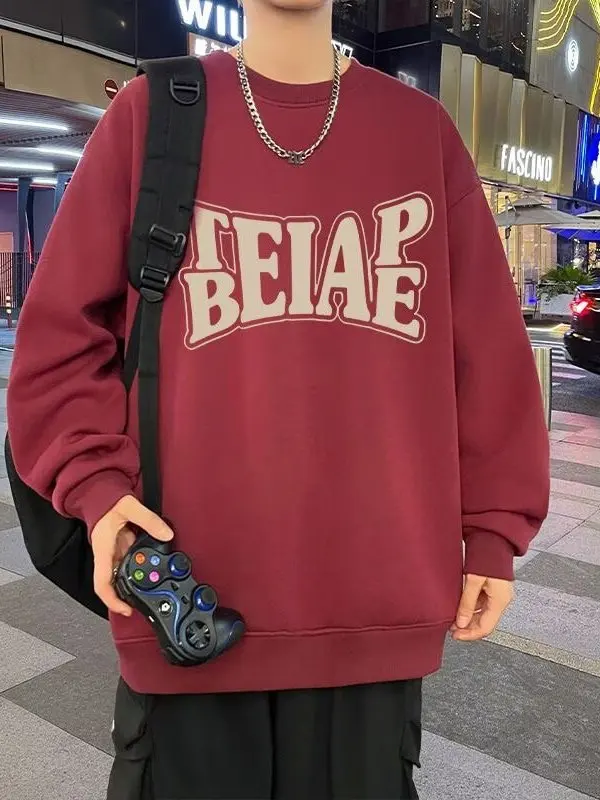 

Мужская толстовка больших размеров с длинным рукавом и круглым вырезом, свободного кроя, осенняя, повседневная, из полиэстера, удобная, дышащая, в стиле стритвир