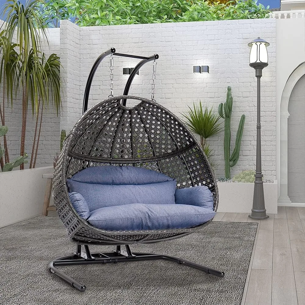 

Double Egg Chair with Stand, 2 Person Heavy Duty Hanging Wicker Rattan Swinging Chair Hammock Nest Chair for Indoor Outdoor