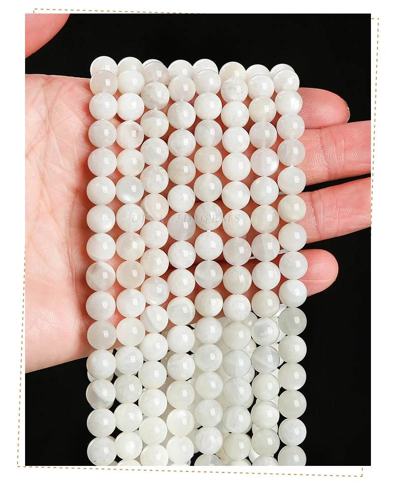 3A Naturstein Weißer Mondstein Perle Runde Lose Distanzperle Glänzende Perle 6 8 10mm Für Schmuckherstellung DIY Halskette Armband Zubehör – Detail 8