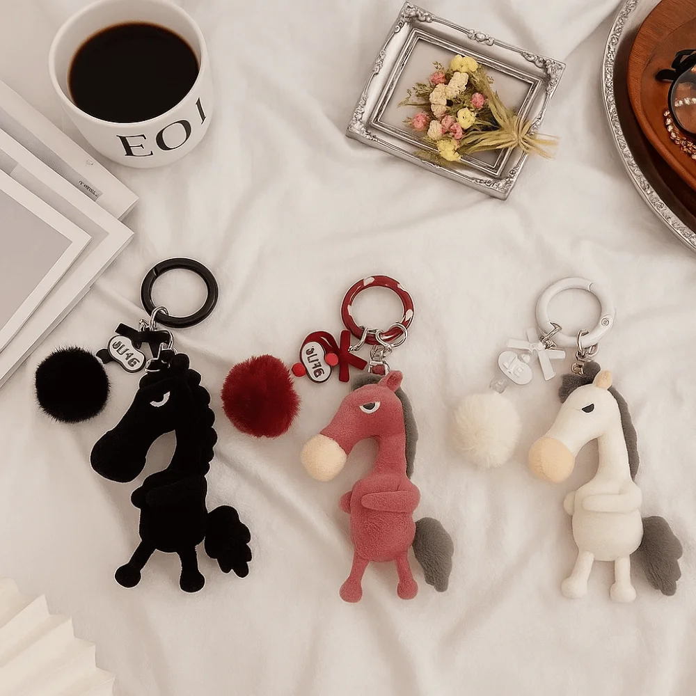 Interessante elegante jaar van het paard sleutelhanger schattig Chinees Nieuwjaar dierenriem hanger dier mascotte pluche pony tas charme cadeau