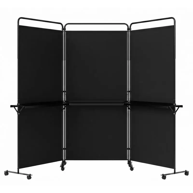 

3-Panel Room Divider with Shelves 6 FT Tall Folding Privacy Screen with Lockable Wheels-Black