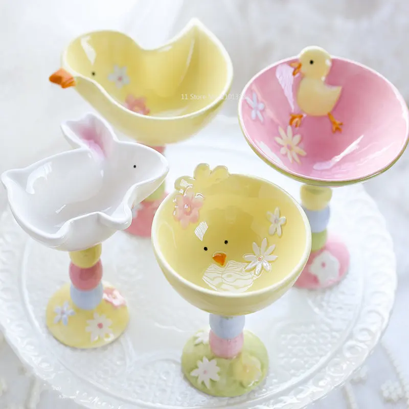 Cute Table Decorations Ice Cream Mug Restaurant Hand-painted Chick Pattern Dessert Mug Family Children's Ceramic Bowl Drink Cup