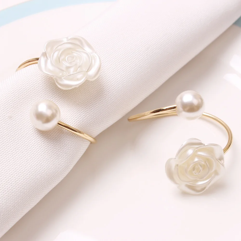 

6/12Pcs Flower Pearl Napkin Rings Wedding Napkin Holder for Valentine's Day Christmas Dinning Table Decoration