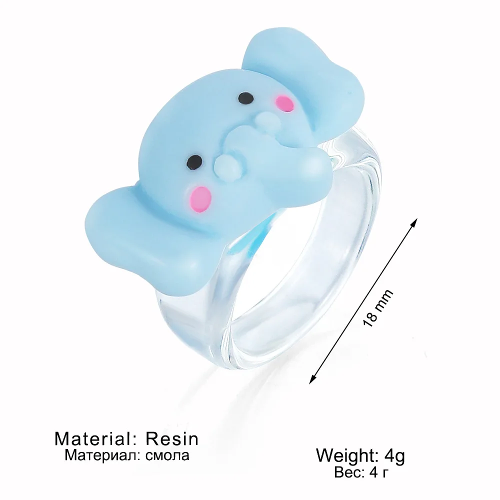 Cartoon Animal Bear Frog Rabbit Elephant Resin Rings Creative Children's Fun Transparent Resin Ring Jewelry Wholesale