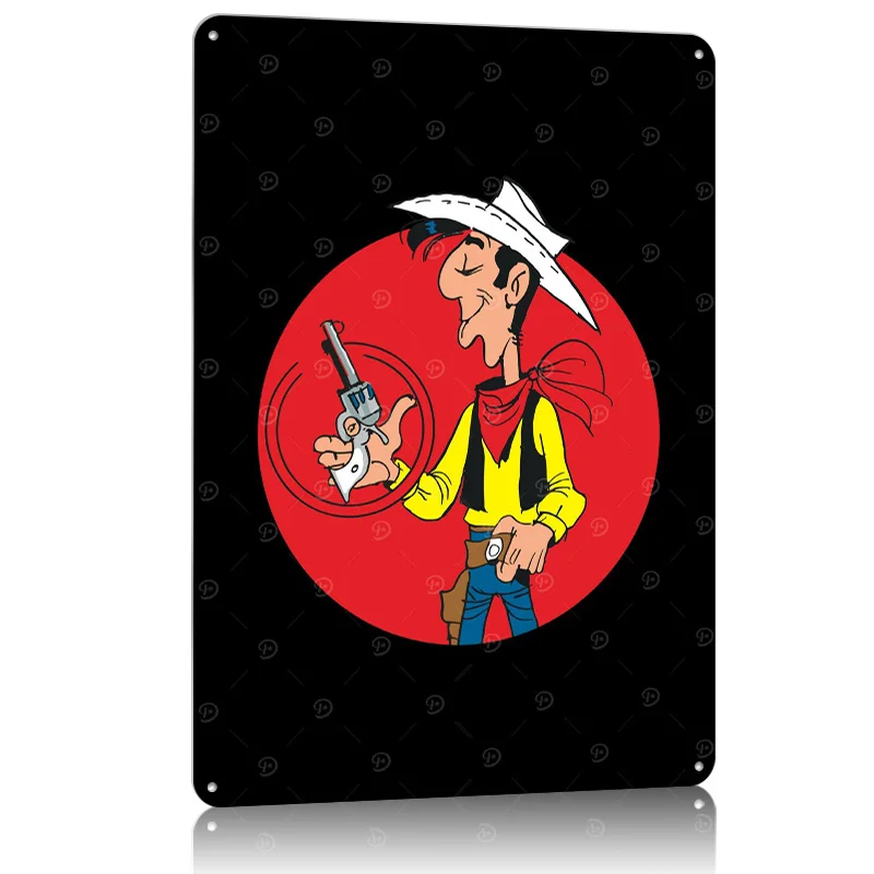 لاكي لوك كاوبوي كاريكاتير طباعة ملصق معدني ديكور المنزل علامات القصدير المعدنية القابلة للتخصيص لملصقات الديكور الفنية على الحائط