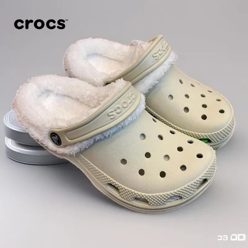 Теплая хлопковая обувь Crocs Beya, теплая зимняя флисовая уличная шерстяная обувь 1002, сабо, идеально подходящие для зимних слипонов с закрытым носком