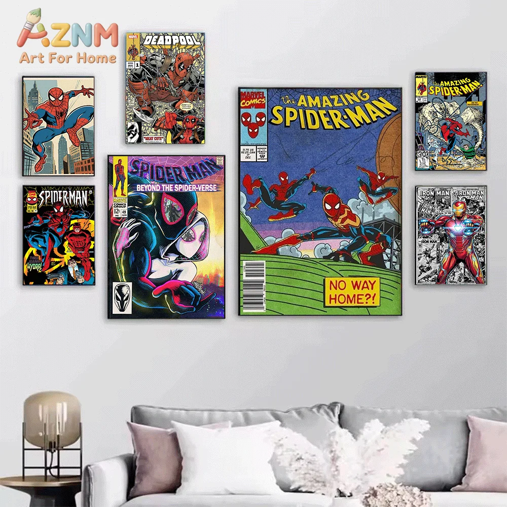 AZNM Venom Retro Sunburst Comic Canvas Wall Print, Classic Super Villain Comic Book Art Poster, Unframed Canvas Painting for B