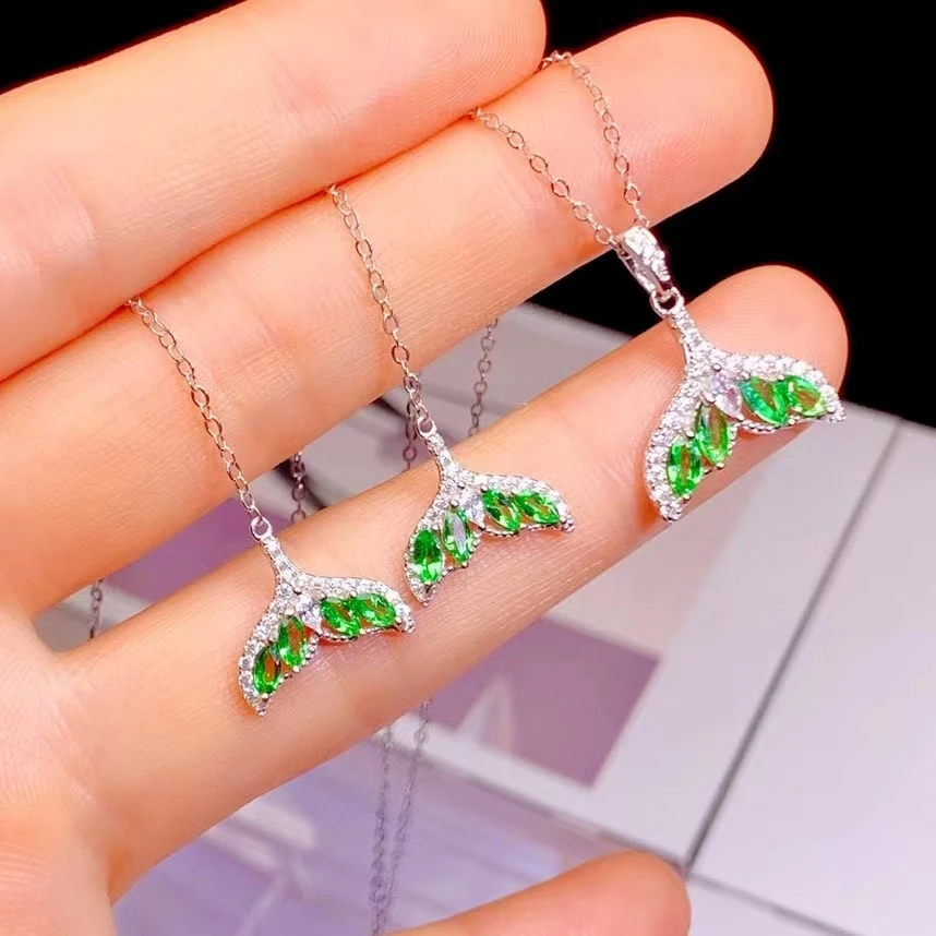 

Elegant Tsavorite Earrings and Necklace Jewelry Set for Girl 2mm*4mm 2.5mm*5mm Total 0.5ct Natural Tsavorite 925 Silver Jewelry