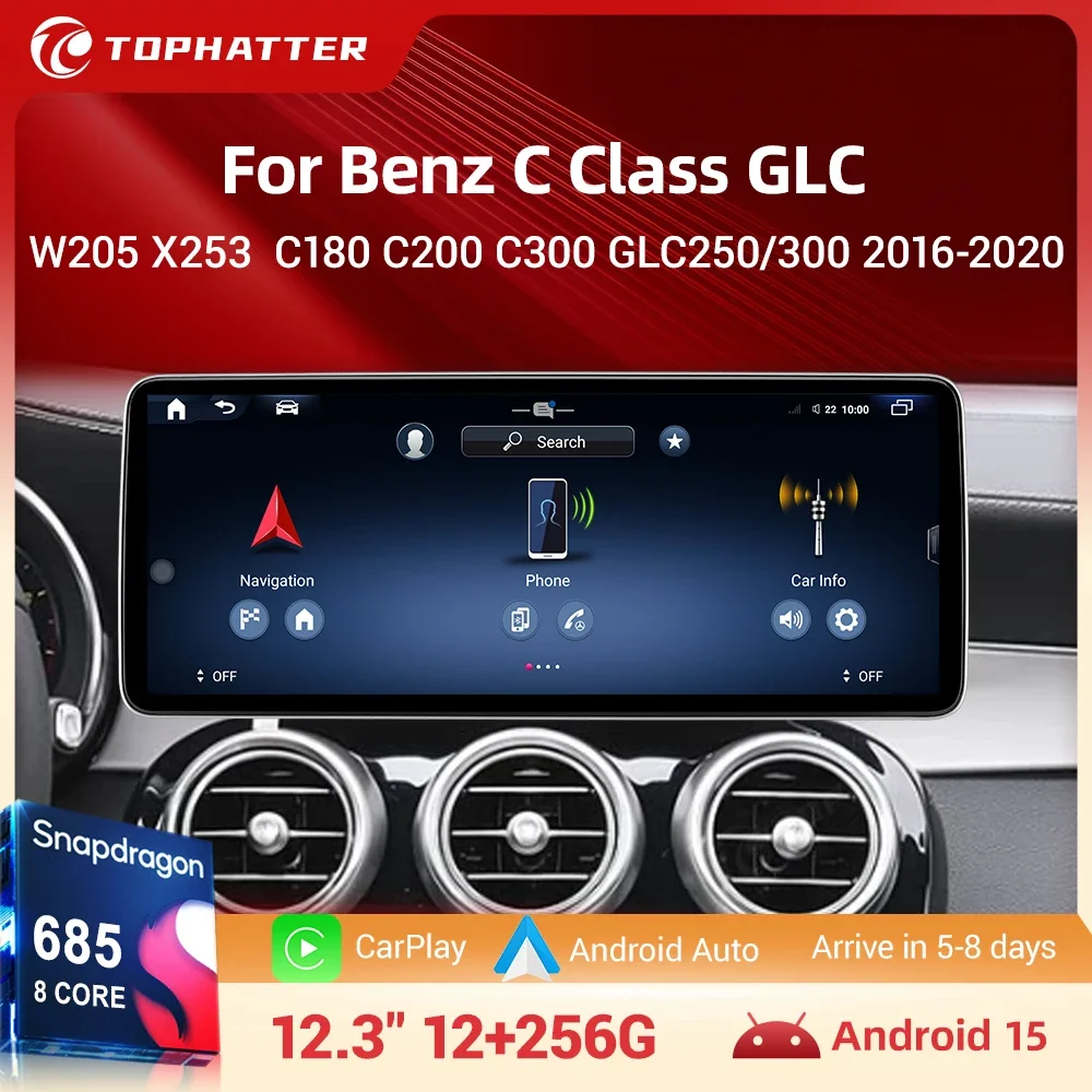 

12.3'' Android 15 Wireless CarPlay AutoFor Mercedes Benz C Class W205 GLC X253 Car Multimedia Navigation GPS SWC DSP 4G WiFi