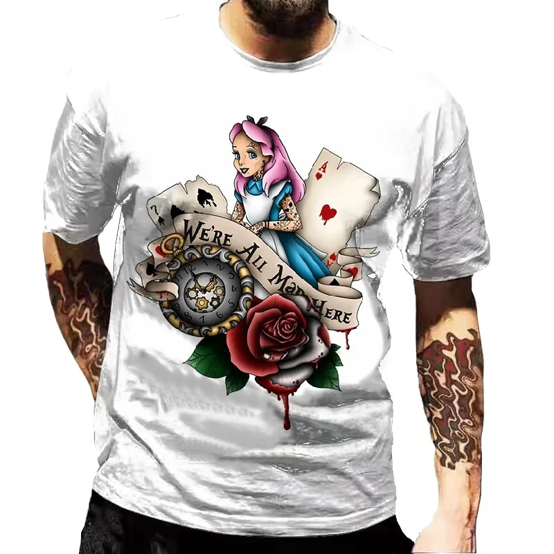 2024 New Gothic Princess Alice Cheshire Cat Summer Fashion Men 3D Print T-Shirt O-Neck Tees Harajuku Short Sleeve