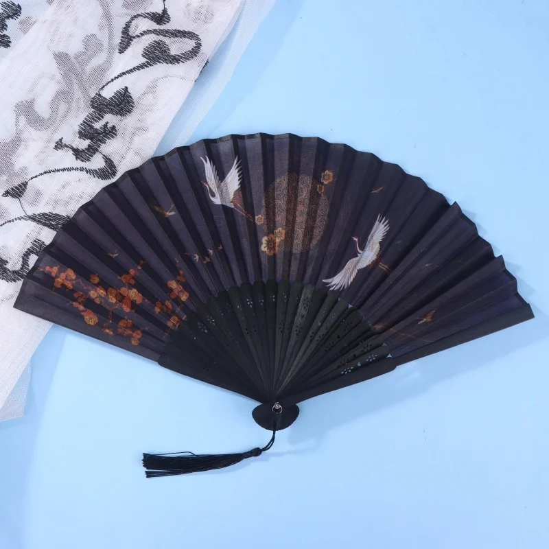 1Pc Folding Bamboo Fan Ancient Style Fan With Tassel Chinese Style Small Fan Dress Decoration Student Gift Fan