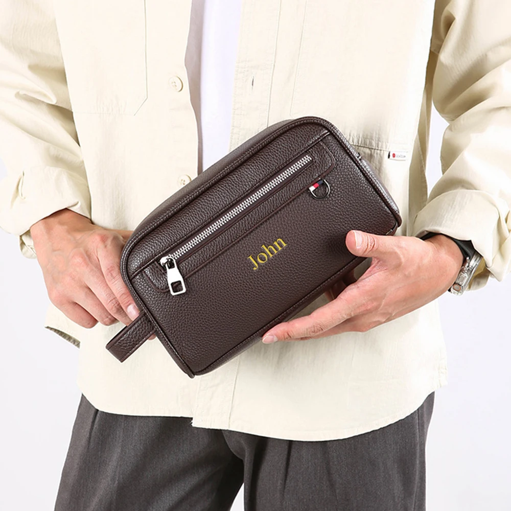 Customized Name PU Leather Men's Business Large Capacity Handbag for Mobile Phone, Wallet, Outdoor Travel Storage, Handbag