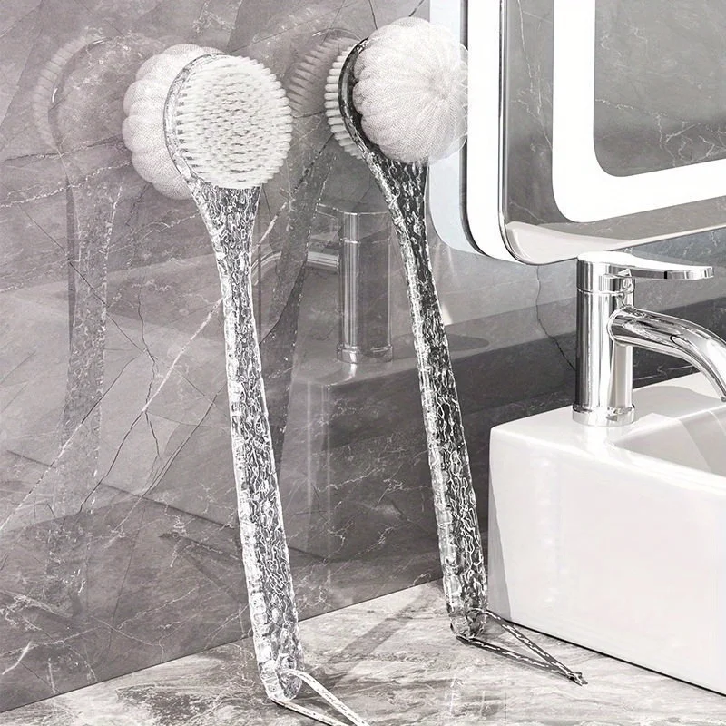 

Щетка для ванны с хрустальной ручкой, двухсторонняя щетка для скраба для тела, отшелушивающий скребок для спины - щетка для душа с длинной ручкой для купания