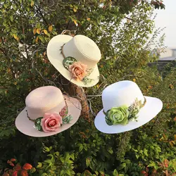 sunscreen women's flat hat flower hat beach hat Barrel cap sun hat spring summer outdoor breathable sunshade straw hat wholesale