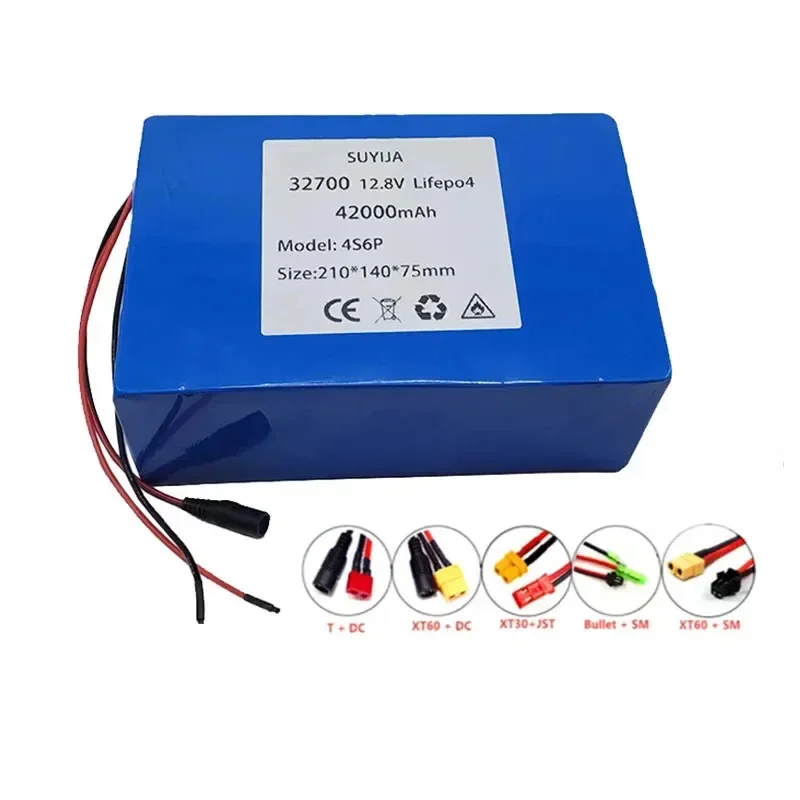 12.8V Lifepo4 Battery Pack 4S6P 32700 42Ah Electric Bicycle Batteries 14.6V 2A Charger with 40A Balanced BMS 12V Power Supply