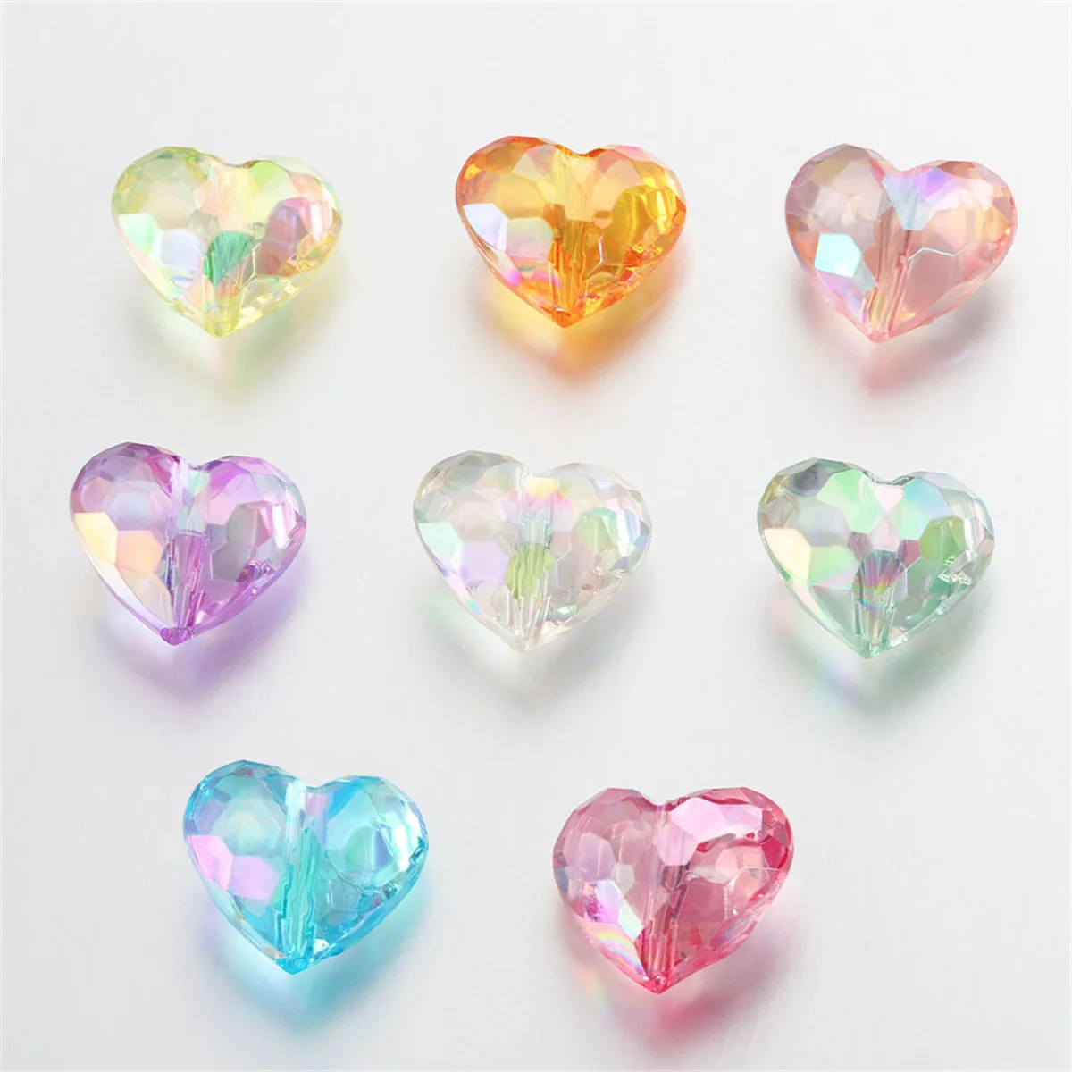 TX27 20pcs Polychrome Straight Hole Acrylic Love Heart Beads Shiny Mix Large Crystal Beads for Necklace Bracelet Pendant Jewelry