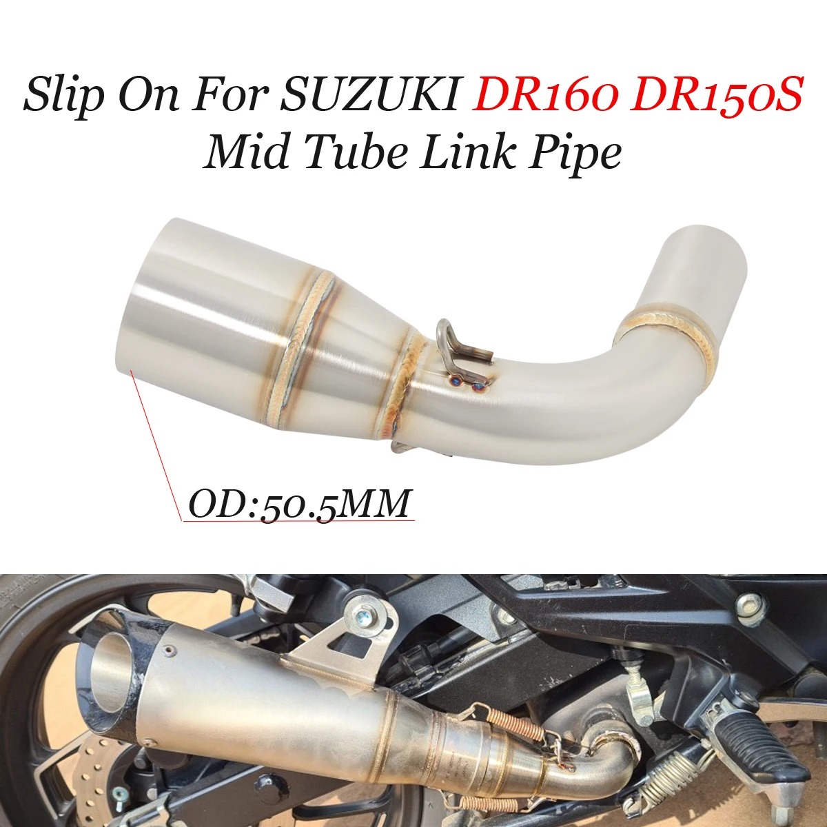 Motorcycle Exhaust Escape Modified 51Mm Interface Stainless Steel Front Middle Link Pipe Slip On for Haojue Suzuki Dr160 Dr150S