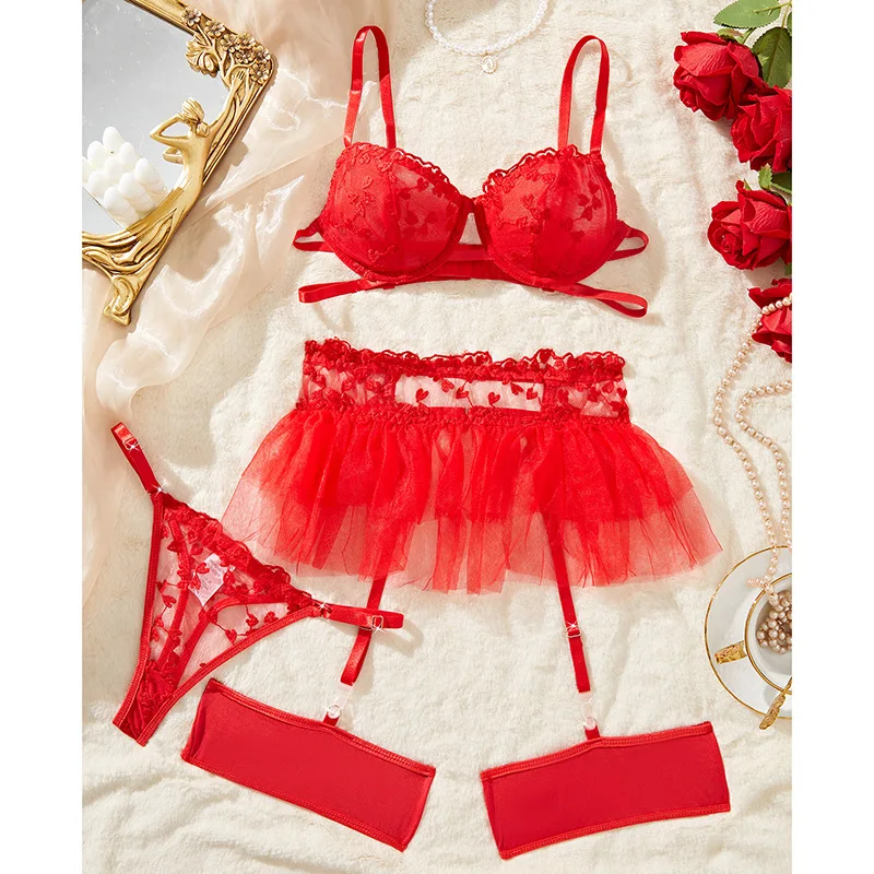 

Fancy Lingeries Luxury Lace Erotic Women's Underwear Sexy Lingerie Set Floral Garter Brief Underwear Set