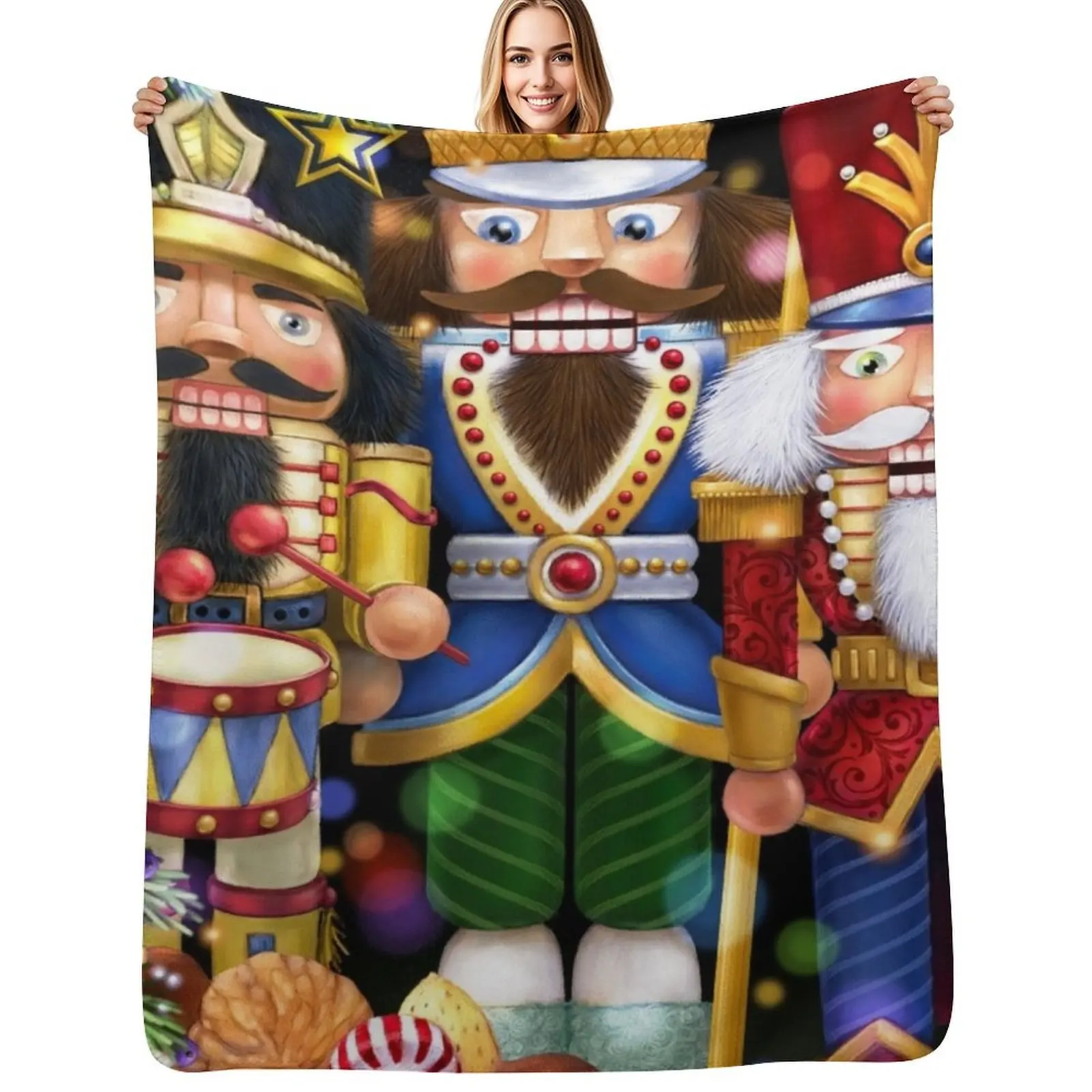 Three Nutcrackers Throw Blanket decorative Sofa Throw Shaggy Comforter christmas decoration Blankets