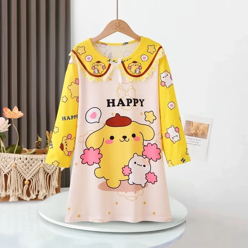 Sanrio Hello Kitty Kuromi Children\'s Pajamas Dress Cinnamoroll My Melody Cartoon Baby Anime Kids Set Long Sleeved Skirt Girls