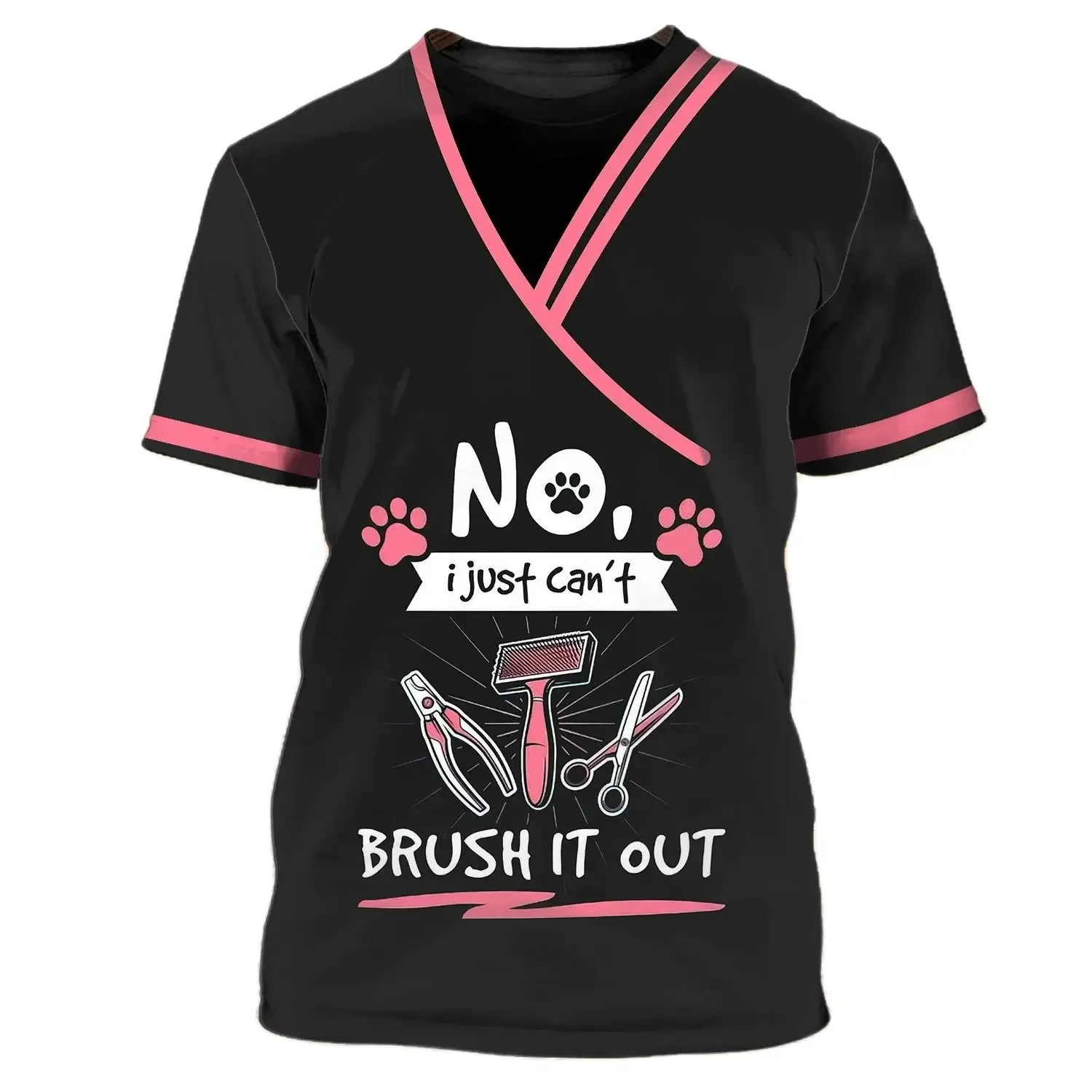 Women's T-Shirts Funny 3D Dog Printed Tees Trendy Pets Haircut Uniform Street Trend O-neck Short Sleeve Tops Loose Casual Shirts