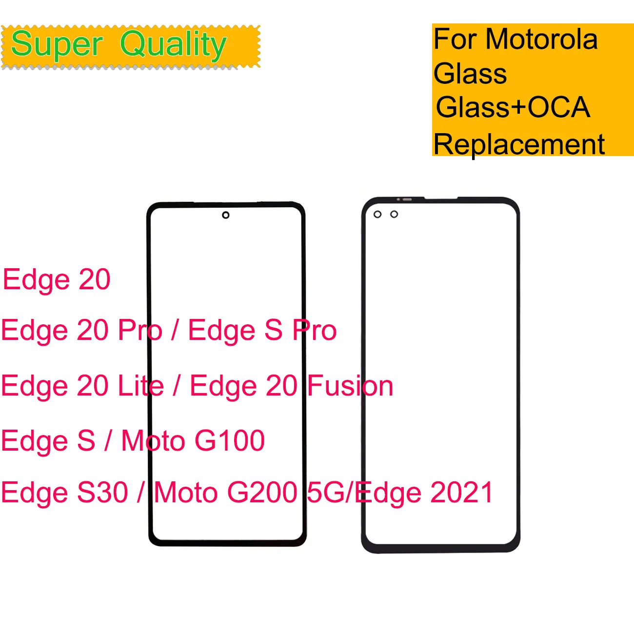 Replacement For Motorola Edge 20 Lite 20 Fusion Pro Touch Screen Front Outer Glass Panel LCD Lens Edge 2021 S30 S Pro With OCA