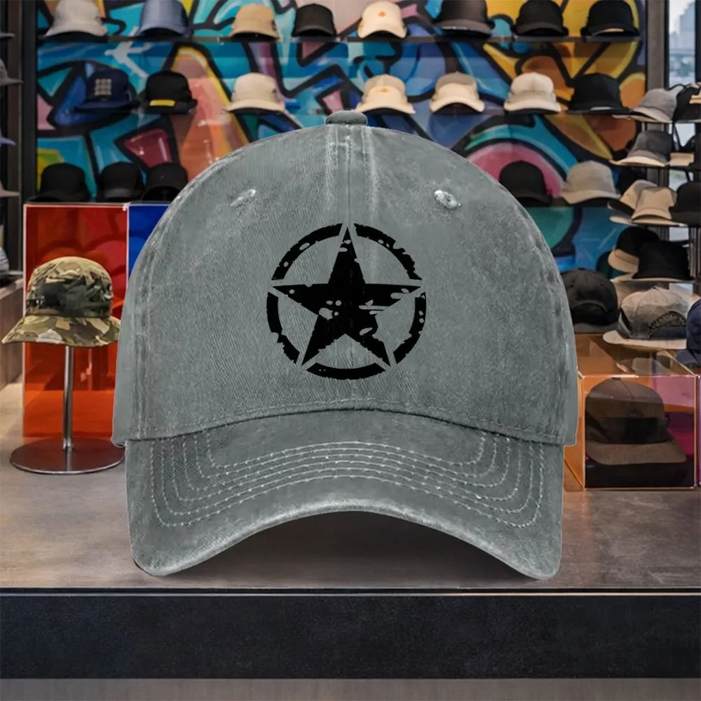 Vintage Five-Pointed Star Baseball Cap Unisex Washed Cotton Casual Outdoor Travel Cap