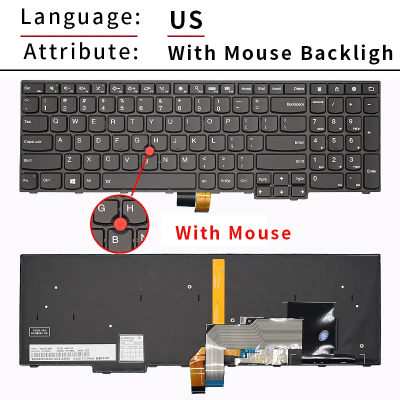 Replacement US/Russian Keyboard Backlight For Lenovo  00UR628 00UR591 ThinkPad E560P 20G5 S5 2nd Gen 20JA Laptop Keyboard