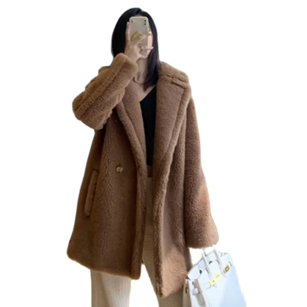 

2023 Winter Coat Female Alpaca Wool Short Teddy Bear Coat Women Thick Wool Coat Women Camel Loose Wool Coat Autumn Warm Coat Red