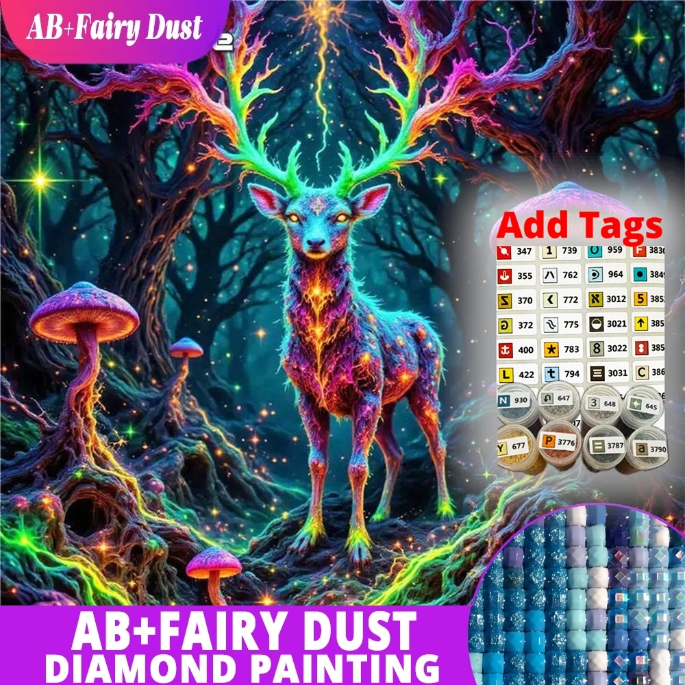 

Набор для вышивания стразами AB Fairy Dust DMC: 5D DIY Алмазная мозаика, Картина с оленем и грибом, Алмазная вышивка для дома