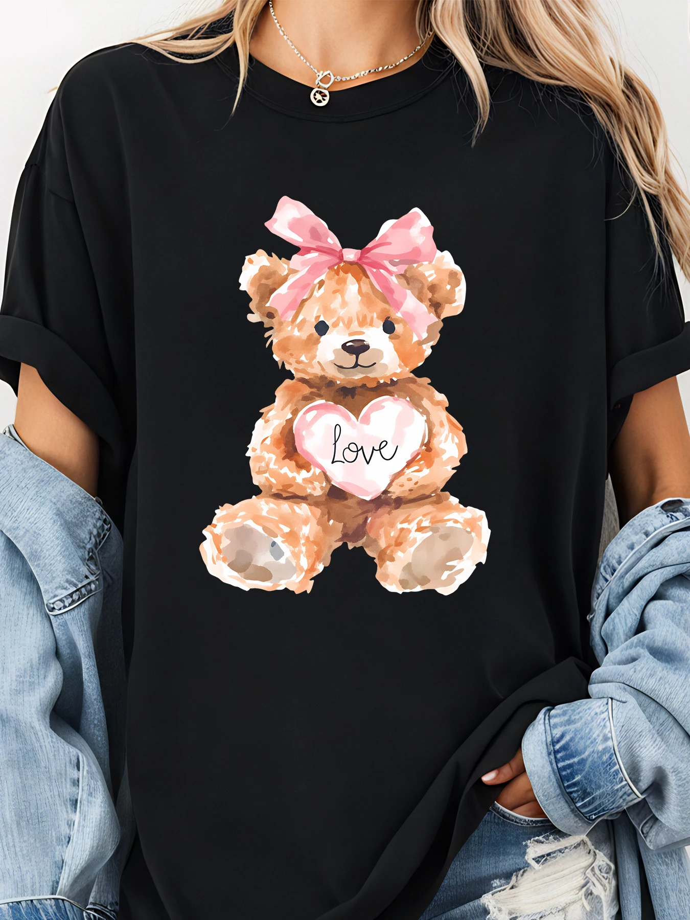 Valentijn beer print hart liefde ontwerp oversized T-shirt dames casual outfit schattige dieren grafische top lente mode