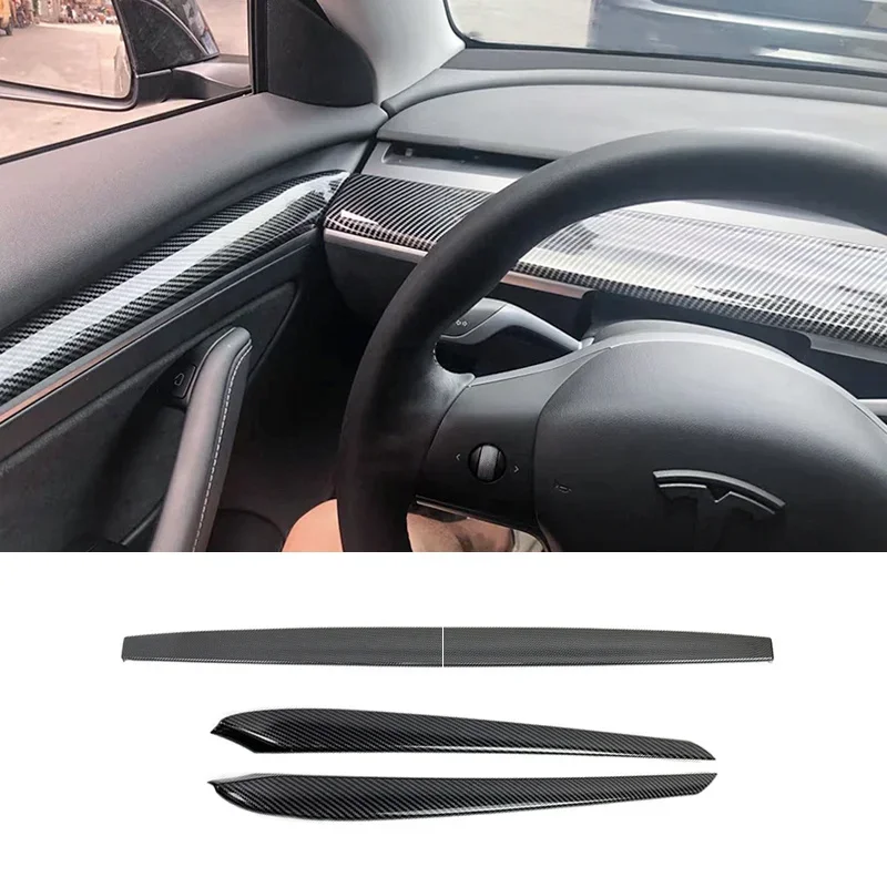 Per Tesla Model 3 Y Door Side Trim Cover interni cruscotto e porta modifica legno Decor Adhensive fibra di carbonio ABS